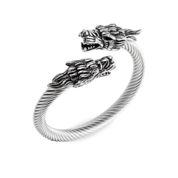 Eye Candy Los Angeles Double Dragon Titanium Silver Wire Bracelet, NIB - Picture 1 of 2